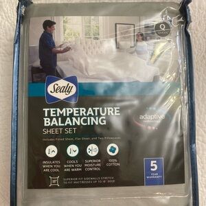 NWT Sealy Temperature Balancing Gray 100% Cotton 4 Piece Sheet Set Size Queen